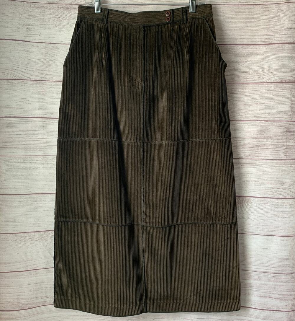 Vintage Harve Bernard by Bernard Holtzman Long Brown Corduroy Skirt Size 14